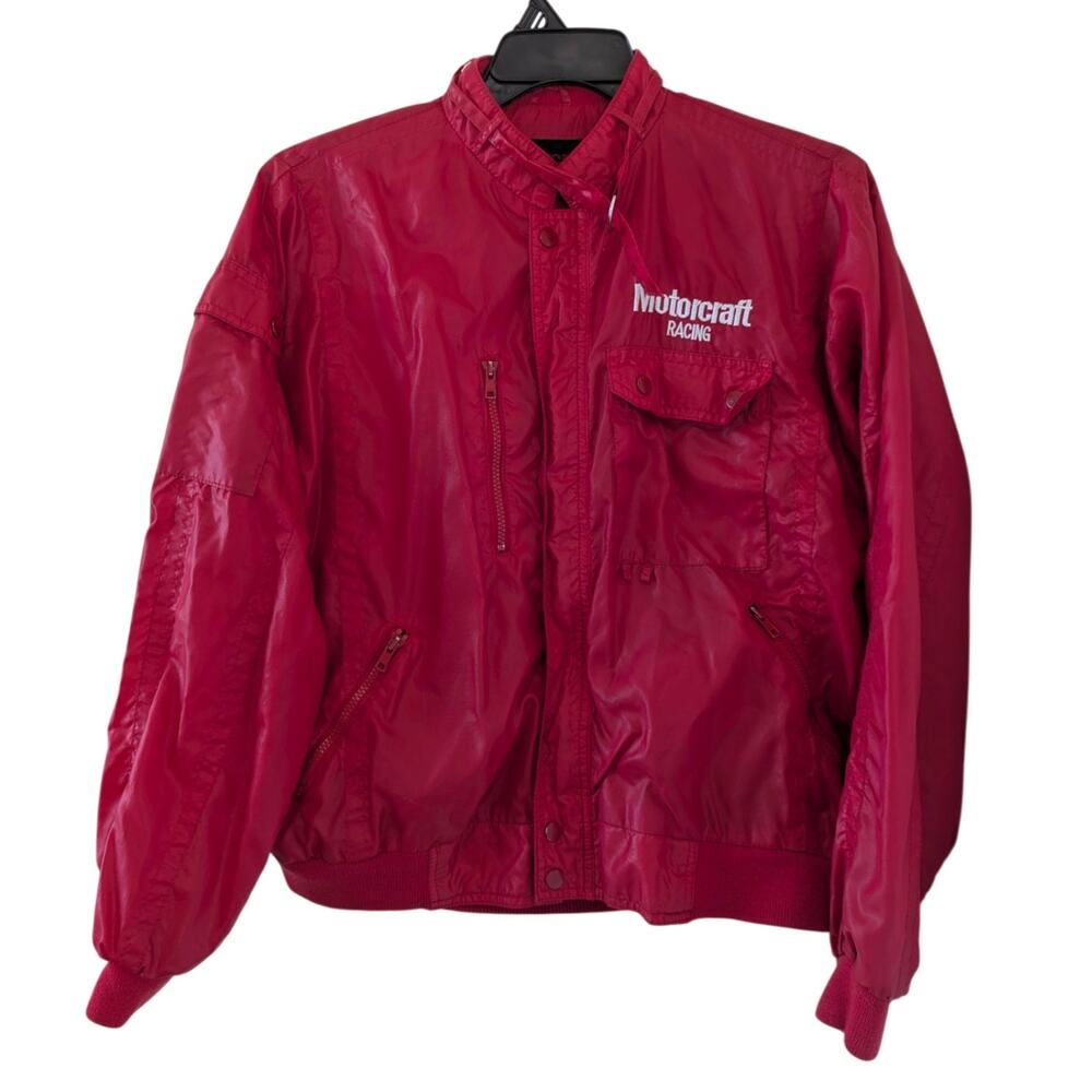 Vintage 1980s Motorcraft Racing Nascar Red Moto Bomber Jacket Large